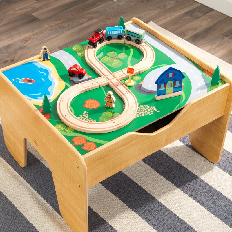 KidKraft Reversible Wooden Activity deals Table with Board and Train Set,